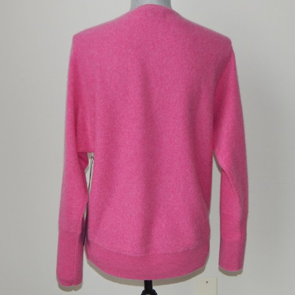NWT TAHARI Luxe100% 2- PLY CASHMERE Sweater Whole cut Sleeves V- Neck Dark Pink - Picture 2 of 4